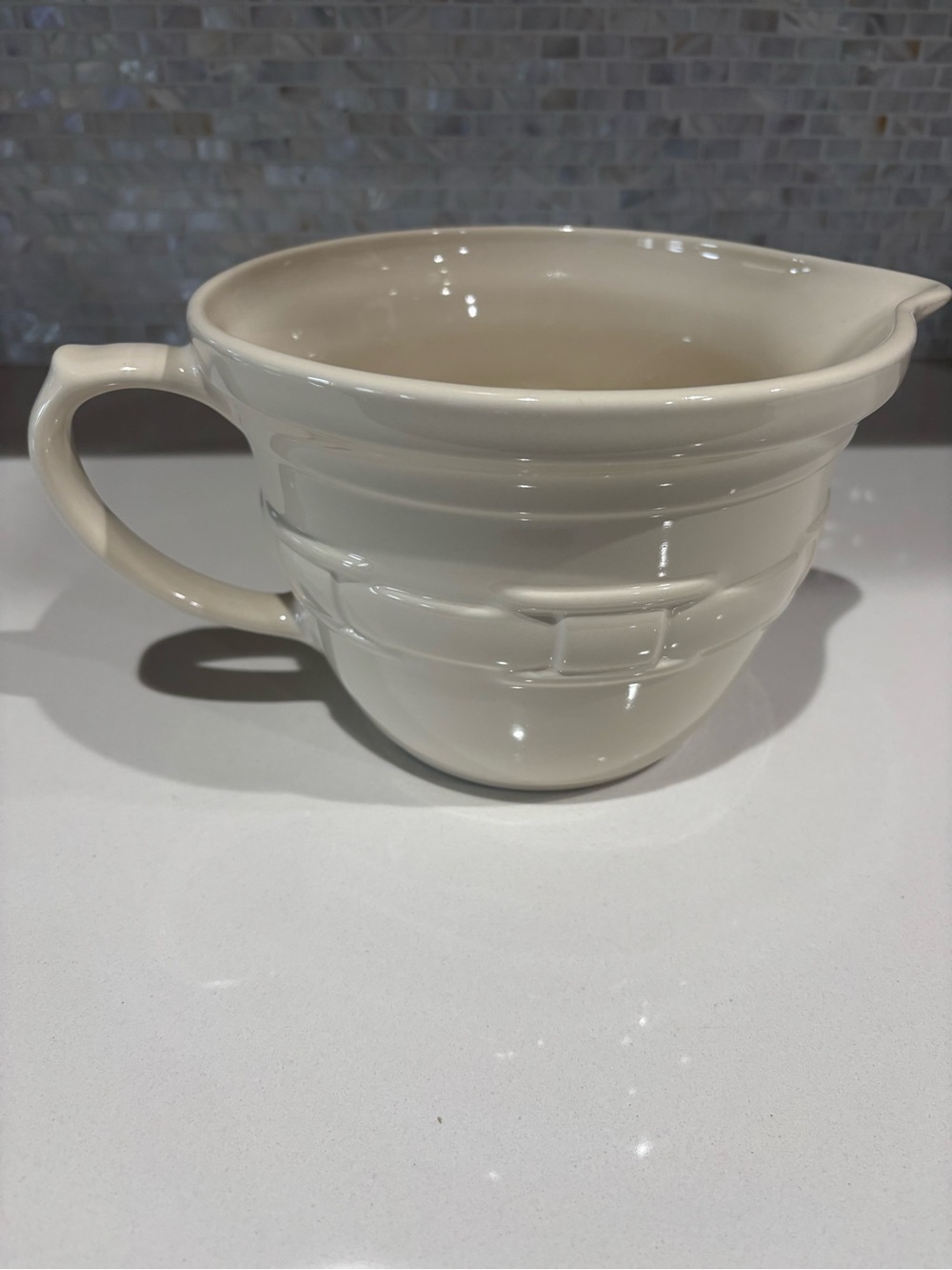 Longaberger Cream Ceramic Batter Bowl with Pour Spout